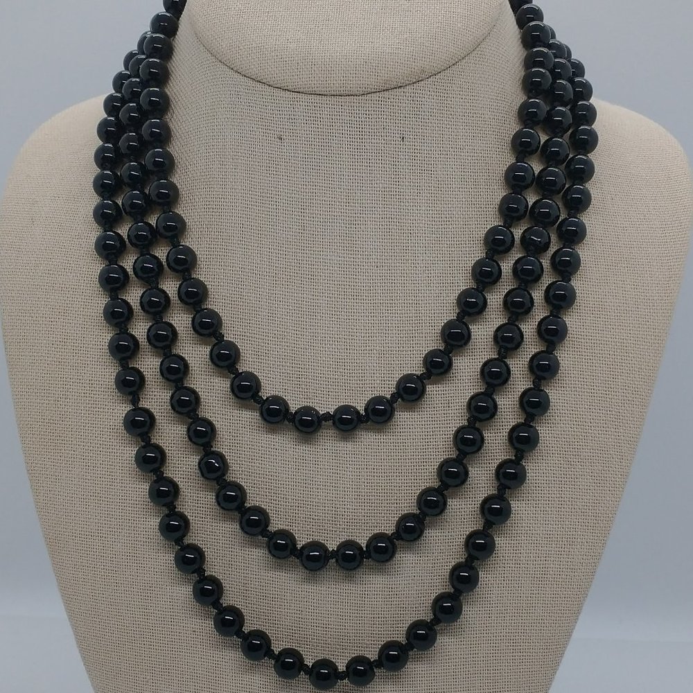 Pearl Necklace /  Lightweight Pearl Glass Beads - BLACK
